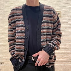BEAMS GOLF ボーダー カーディガン 紺 M メンズウェア