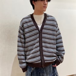 BEAMS GOLF ボーダー カーディガン 紺 M メンズウェア