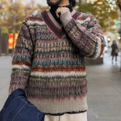 BEAMS PLUS（ビームス プラス）【別注】gim / Shaggy Fair Isle Cricket Knit（トップス  ニット・セーター）通販｜BEAMS