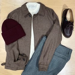 BEAMS F（ビームスF）ウール ハウンドトゥース ハリントン