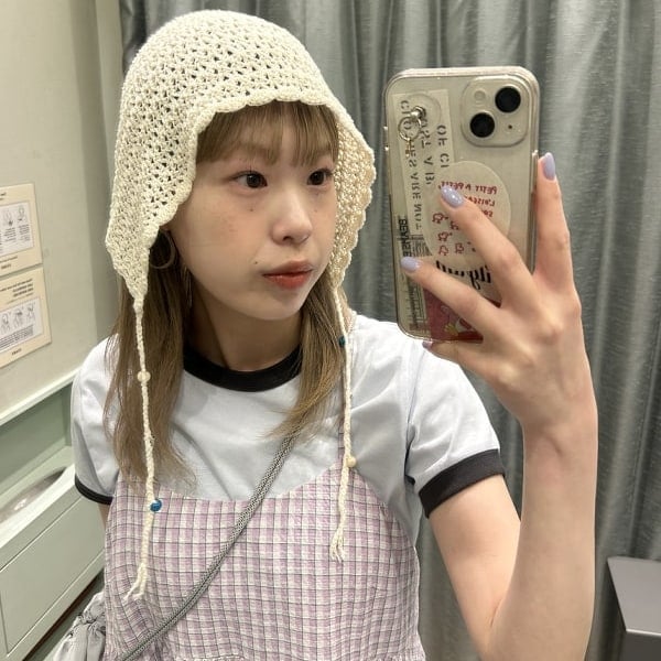 【これかわいい〜】
てろっと柔らかい生地なので変な形にならないのが嬉しい！
ちっちゃいビーズが可愛いです♡♡
（スタイリングも上げてるので見てください！）