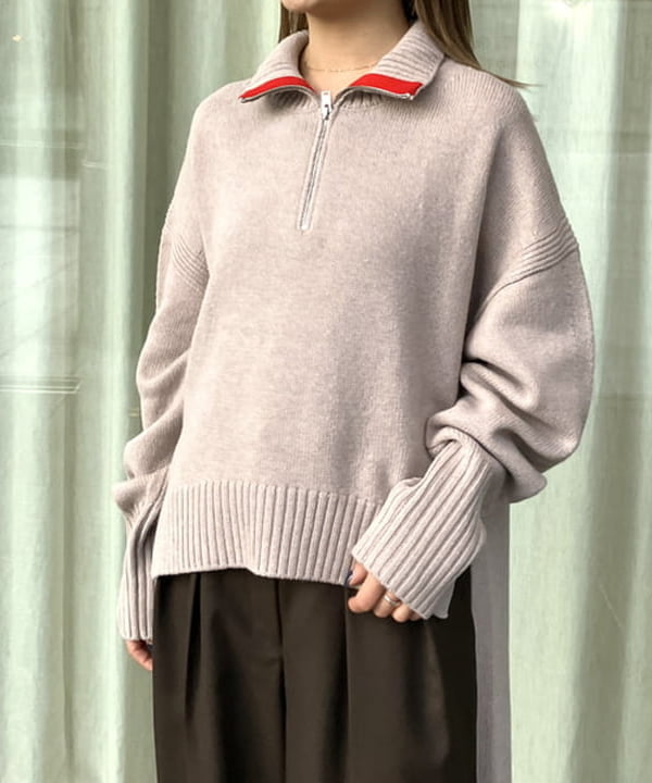 蒲原 捺美さんの「BEAMS WOMEN｜CINOH / ウール ハーフジップ ニット」を使ったコーディネート