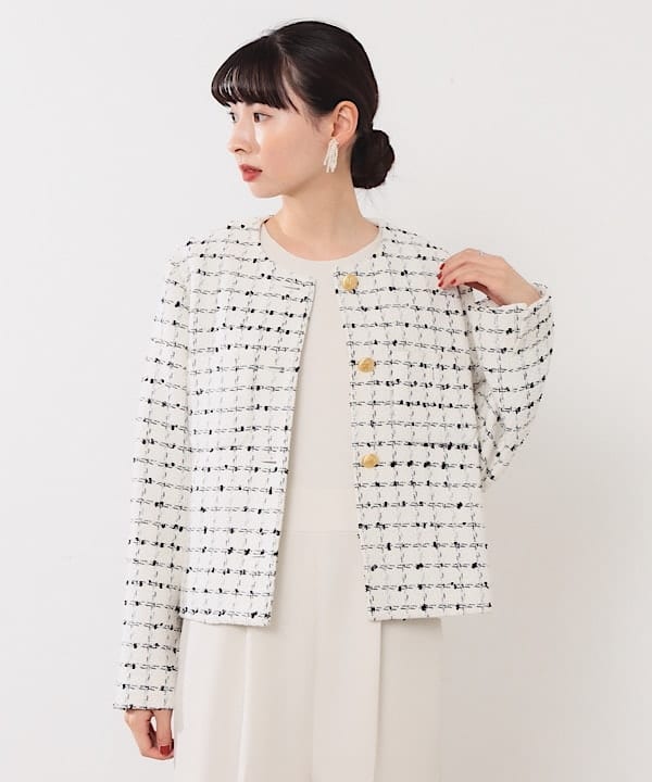 shibataさんの「BEAMS WOMEN｜ツイード ノーカラー ジャケット」を使ったコーディネート