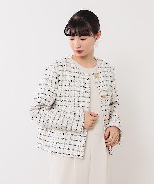 shibataさんの「BEAMS WOMEN｜ツイード ノーカラー ジャケット」を使ったコーディネート