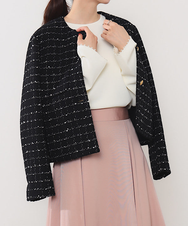 shibataさんの「BEAMS WOMEN｜ツイード ノーカラー ジャケット」を使ったコーディネート