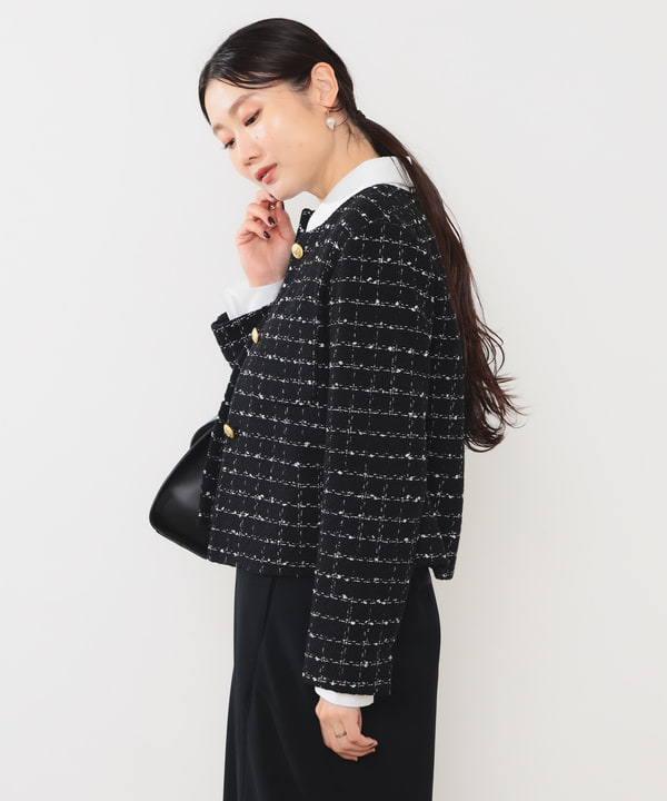 隈元 楓さんの「BEAMS WOMEN｜ツイード ノーカラー ジャケット＊」を使ったコーディネート