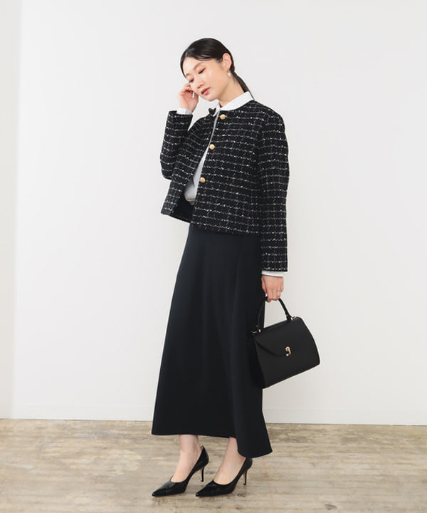 隈元 楓さんの「BEAMS WOMEN｜ツイード ノーカラー ジャケット＊」を使ったコーディネート