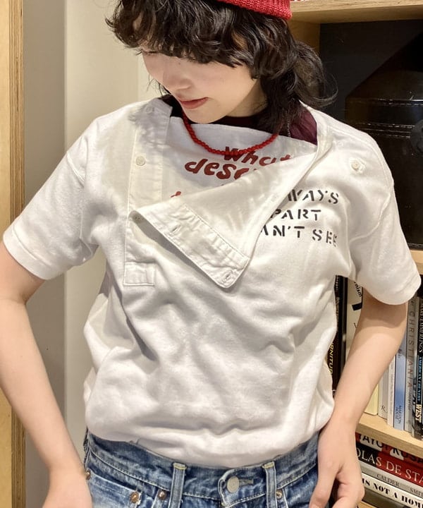 小原 もこさんの「BEAMS WOMEN｜ロゴ ヘンリーネック ショートスリーブ」を使ったコーディネート