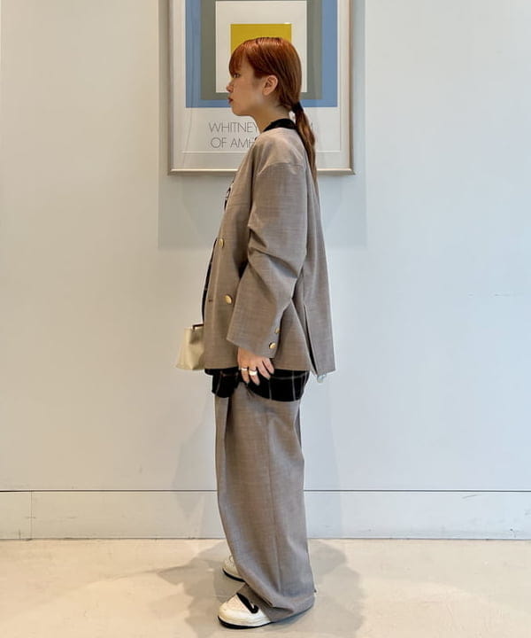 ナツハさんの「BEAMS WOMEN｜maturely / ダブル ブレステッド ノーカラー チェンジ ボタン ジャケット」を使ったコーディネート