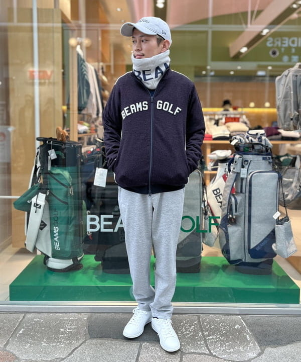 ビームスゴルフ ダウンジャケット 2WAY ワッペン ネイビー L ヘリンボーン ビームスゴルフ ダウンジャケット 2WAY ワッペン ネイビー L