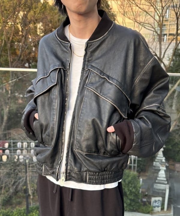 中嶋 大介さんの「BEAMS WOMEN｜ユーズド加工 レザー ショートブルゾン」を使ったコーディネート