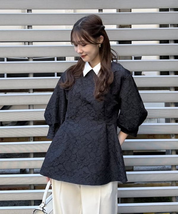 YUIさんの「BEAMS WOMEN｜フクレ織りジャカード アタッチドカラー ブラウス＊」を使ったコーディネート