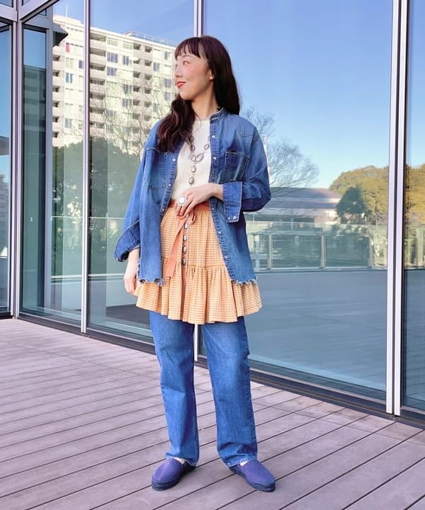 おのすさんの「BEAMS WOMEN｜【別注】Lee / ダメージ & リペア ウエスタン シャツ」を使ったコーディネート