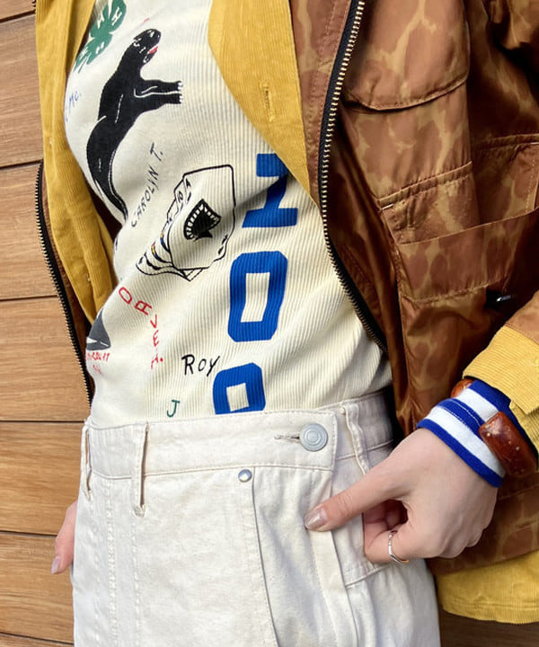 小原 もこさんの「BEAMS WOMEN｜BEAMS BOY / フライス 1cm ボーダー」を使ったコーディネート