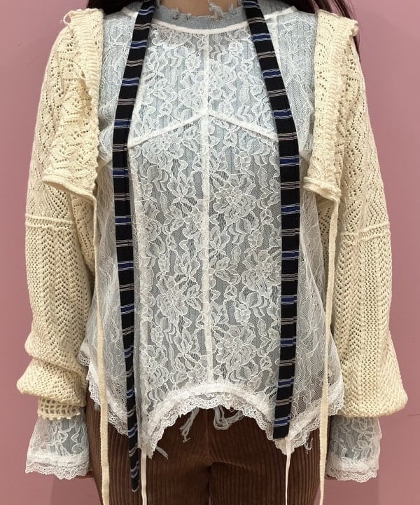 晶さんの「BEAMS WOMEN｜レース ニット ボレロ」を使ったコーディネート