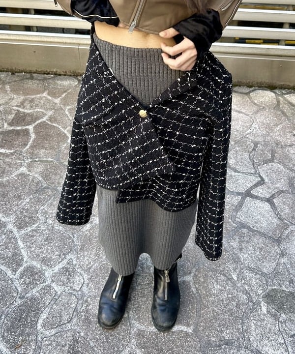 翔さんの「BEAMS WOMEN｜マット シープスキン ノーカラー ライダース ブルゾン」を使ったコーディネート