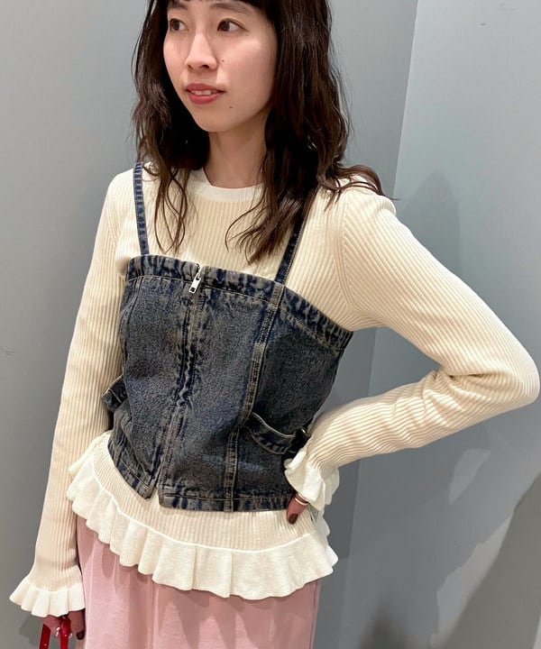 はやしあかねさんの「BEAMS WOMEN｜デニム ジップ ビスチェ」を使ったコーディネート