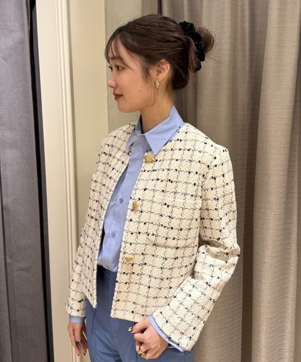 YUIさんの「BEAMS WOMEN｜ツイード ノーカラー ジャケット」を使ったコーディネート