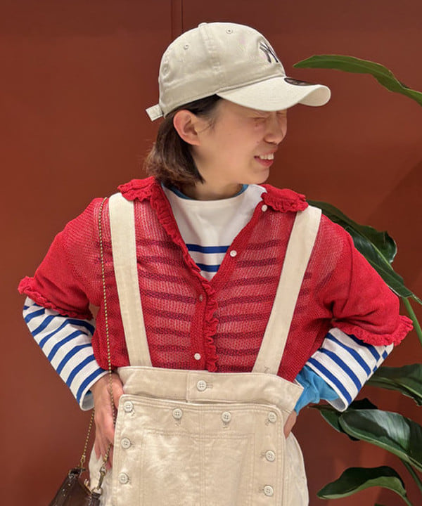 ショ〜ジさんの「BEAMS WOMEN｜7ゲージ フリル ポロ カーディガン」を使ったコーディネート