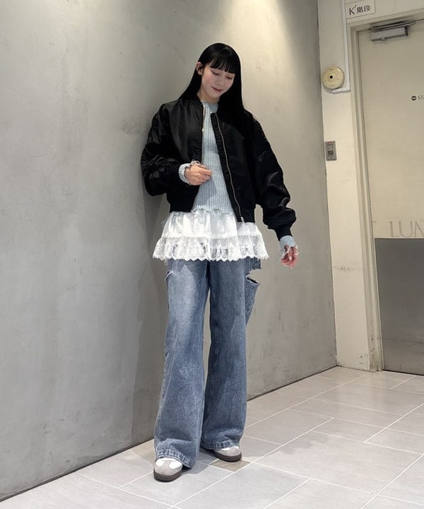 松田 陽茉莉さんの「BEAMS WOMEN｜リブ ダメージ クルーネック トップス」を使ったコーディネート