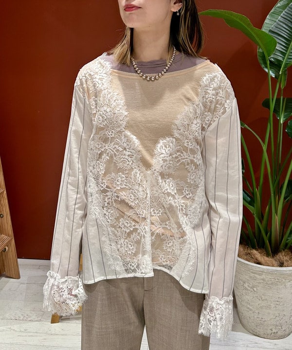 marieさんの「BEAMS WOMEN｜maturely / レース アンド ストライプ ブラウス バック トゥ フロント」を使ったコーディネート