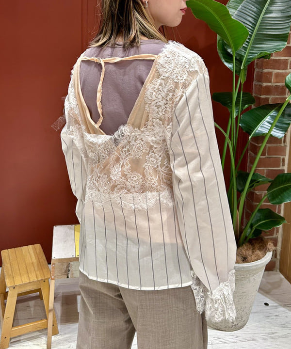 marieさんの「BEAMS WOMEN｜maturely / レース アンド ストライプ ブラウス バック トゥ フロント」を使ったコーディネート