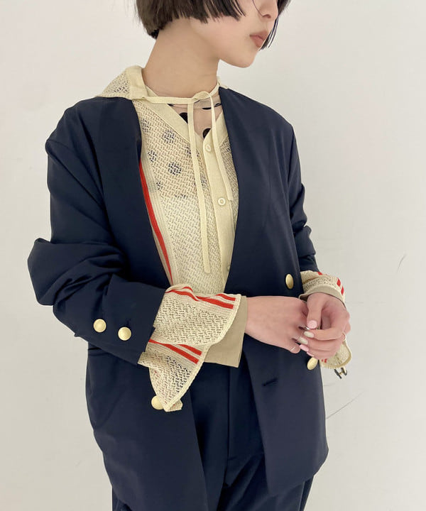 水野 萌香さんの「BEAMS WOMEN｜maturely / オープン ワーク ストライプ カーディガン」を使ったコーディネート