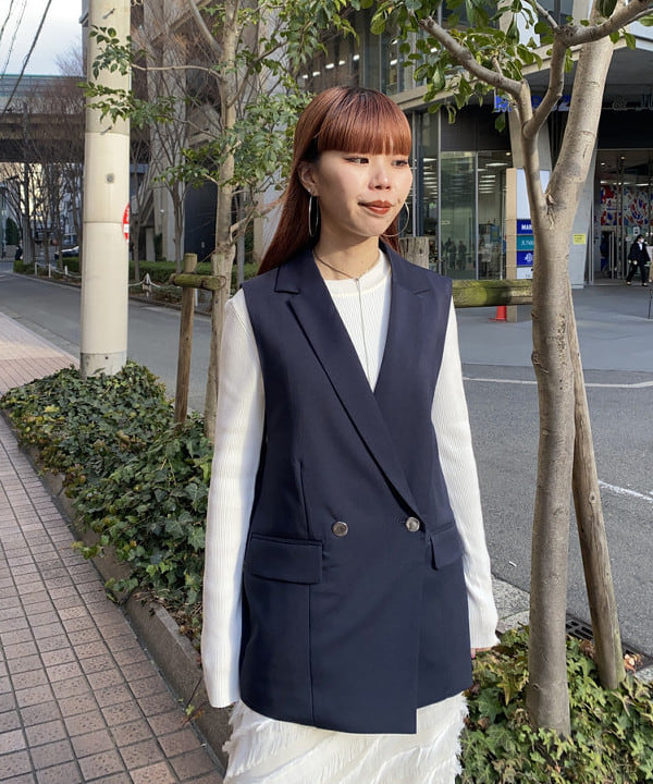 もえのさんの「BEAMS WOMEN｜RBS / リブ ハリヌキ ライン クルーネック トップス」を使ったコーディネート