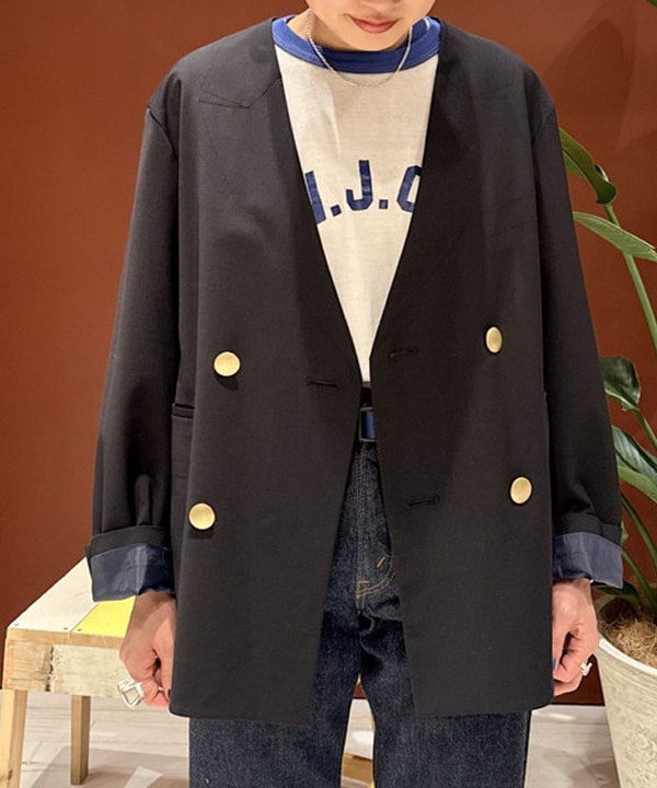 優意さんの「BEAMS WOMEN｜maturely / ダブル ブレステッド ノーカラー チェンジ ボタン ジャケット」を使ったコーディネート
