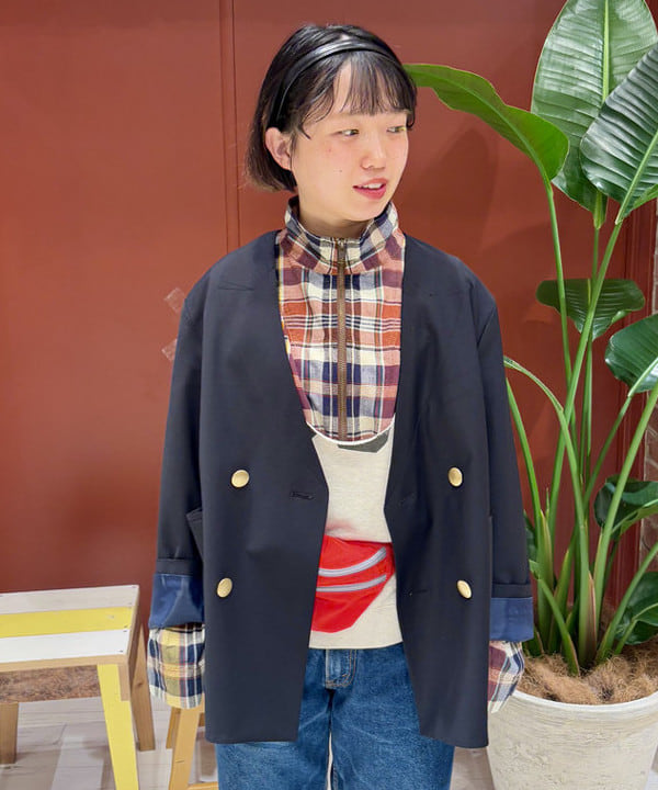 ショ〜ジさんの「BEAMS WOMEN｜maturely / ダブル ブレステッド ノーカラー チェンジ ボタン ジャケット」を使ったコーディネート