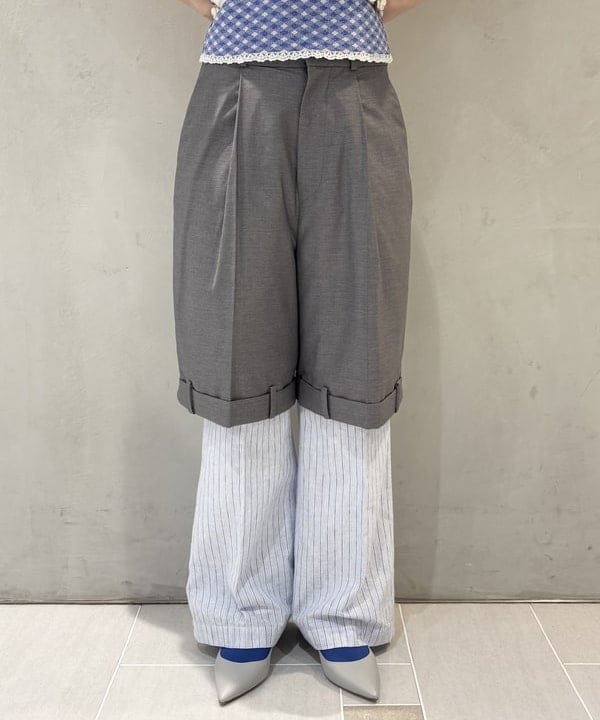 須賀さんの「BEAMS WOMEN｜ストライプ チェック スラックス」を使ったコーディネート