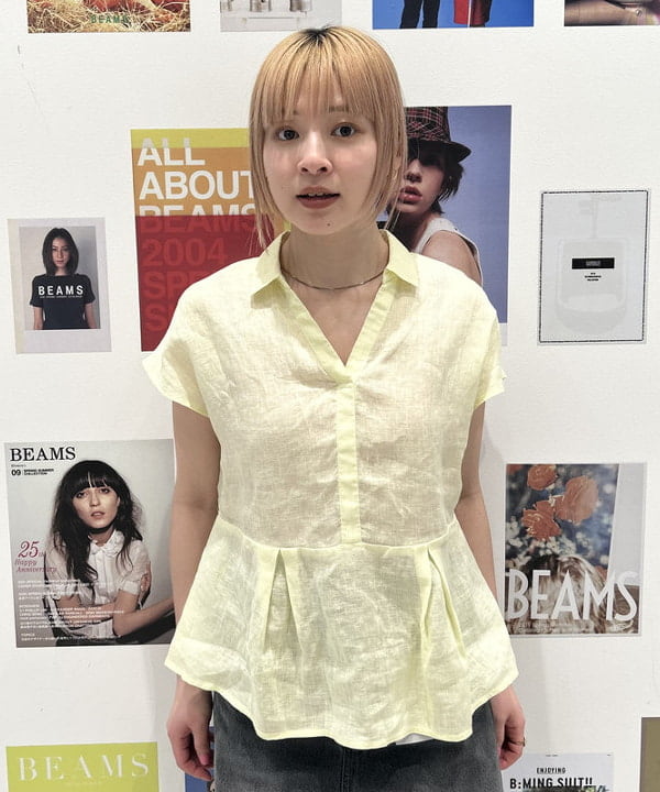 ナカノ アイさんの「BEAMS WOMEN｜リネン フレンチスリーブ スキッパー シャツ」を使ったコーディネート