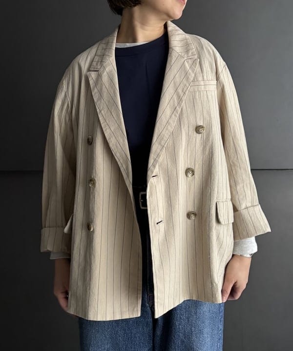 つぼさんの「BEAMS WOMEN｜ピンストライプ ダブル ジャケット」を使ったコーディネート