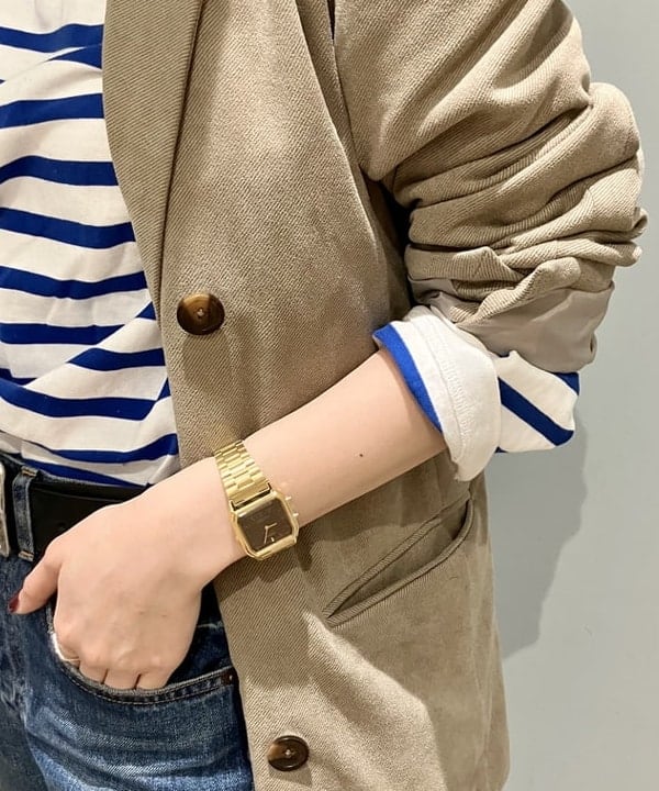 小原 もこさんの「BEAMS WOMEN｜ナバルボーダー ビッグ ボートネック カットソー」を使ったコーディネート
