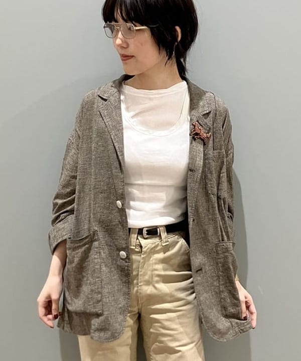 小原 もこさんの「BEAMS WOMEN｜ストライプ チェック ビッグ ジャケット」を使ったコーディネート