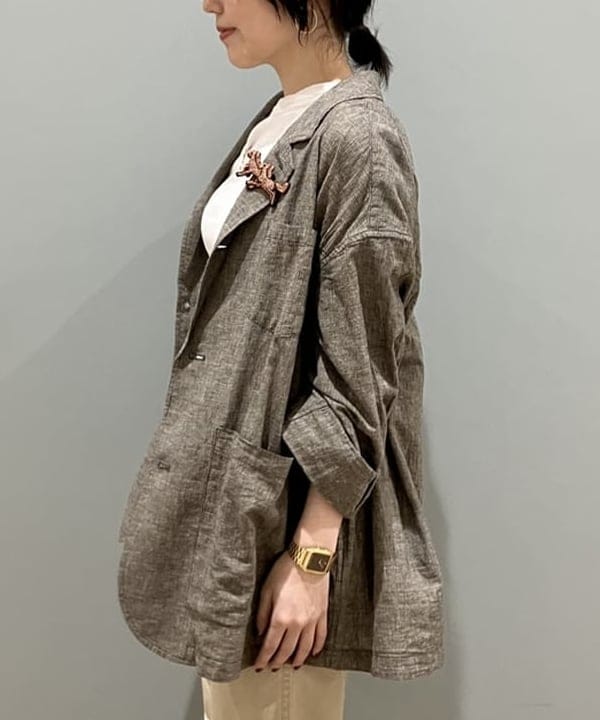 小原 もこさんの「BEAMS WOMEN｜ストライプ チェック ビッグ ジャケット」を使ったコーディネート