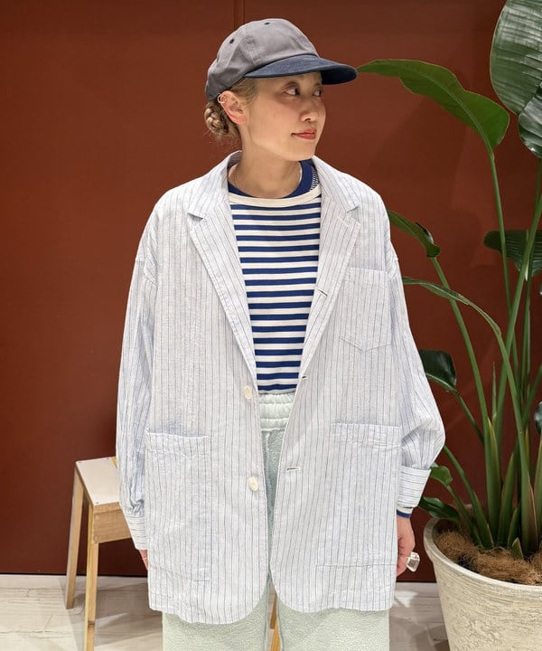 優意さんの「BEAMS WOMEN｜ストライプ チェック ビッグ ジャケット」を使ったコーディネート