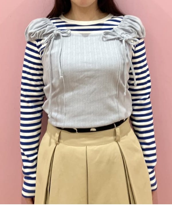晶さんの「BEAMS WOMEN｜ハリヌキ テレコ フレンチ パフスリーブ Tシャツ」を使ったコーディネート