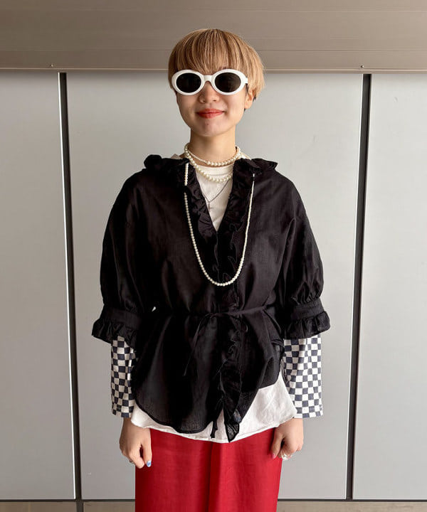 みりさんの「コットン リネン フリル ギャザー ショートスリーブ」を使ったコーディネート