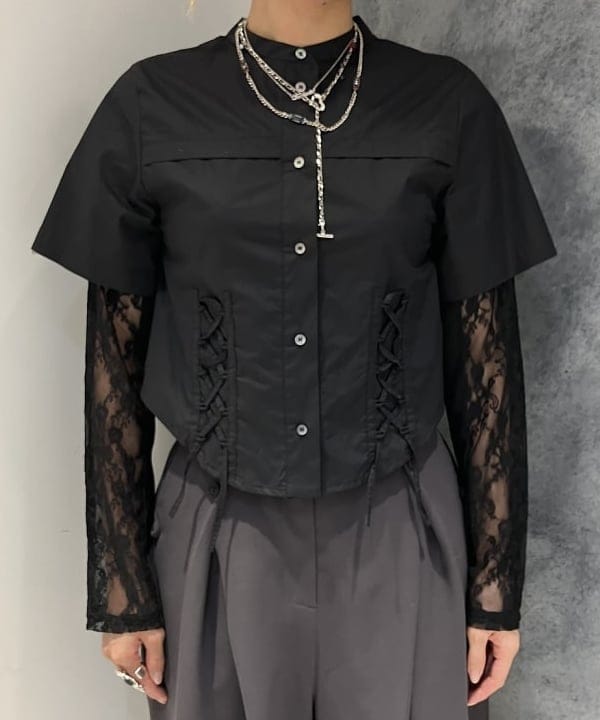 シマダリツコさんの「BEAMS WOMEN｜レース キリカエ ロングスリーブ Tシャツ」を使ったコーディネート