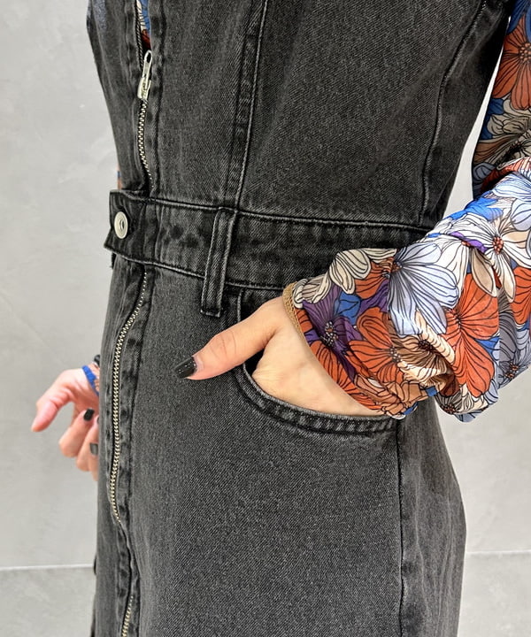 ササキさんの「BEAMS WOMEN｜デニム ジップ キャミ ワンピース」を使ったコーディネート