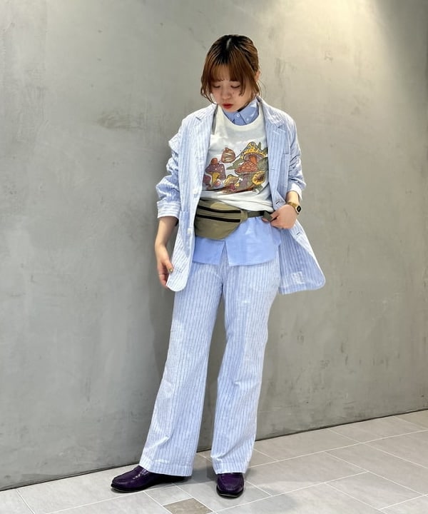ナツハさんの「BEAMS WOMEN｜ストライプ チェック ビッグ ジャケット」を使ったコーディネート