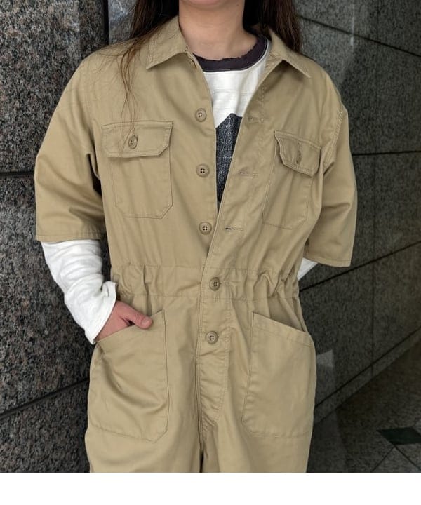 サイトウ　トモミさんの「BEAMS WOMEN｜ポリエステル コットン ツイル ショート スリーブ オールインワン」を使ったコーディネート