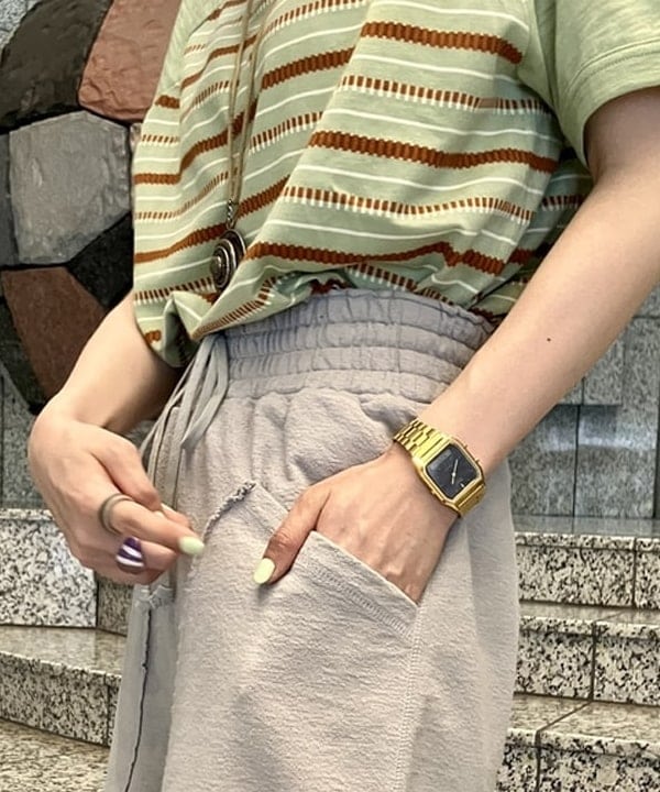 小原 もこさんの「BEAMS WOMEN｜ボーイ ジャカード ラグラン ショートスリーブ」を使ったコーディネート