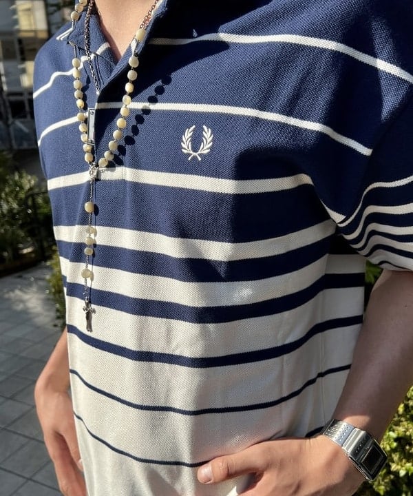 ムファサさんの「BEAMS WOMEN｜【別注】FRED PERRY / リラックス ストライプ ピケ ポロシャツ」を使ったコーディネート