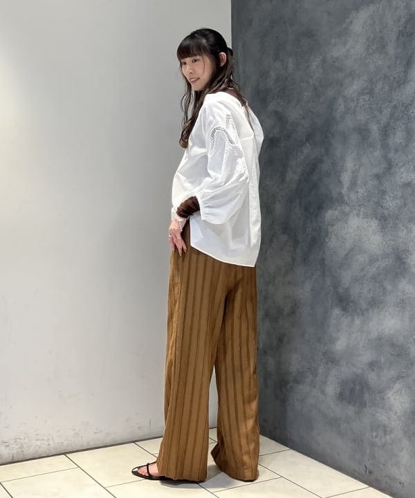 nodokaさんの「BEAMS WOMEN｜ストライプ ジャカード ワイド パンツ」を使ったコーディネート
