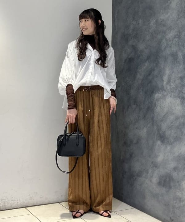 nodokaさんの「BEAMS WOMEN｜ストライプ ジャカード ワイド パンツ」を使ったコーディネート