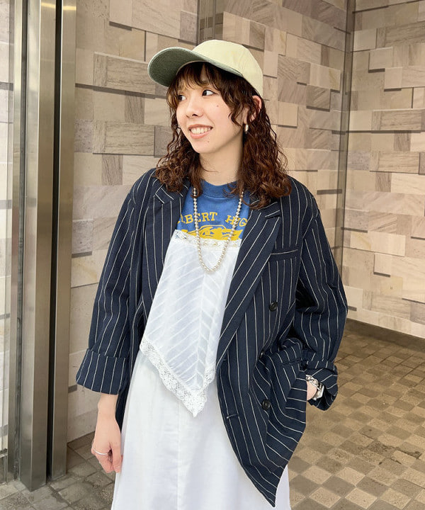 AKIさんの「ピンストライプ ダブル ジャケット」を使ったコーディネート