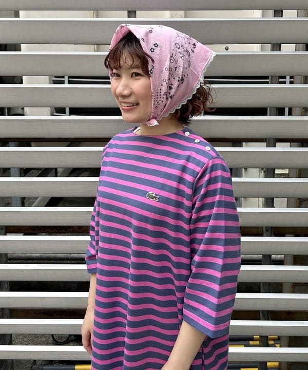 まつむさんの「BEAMS WOMEN｜【別注】LACOSTE / ボーダー ハーフスリーブ ドレス」を使ったコーディネート