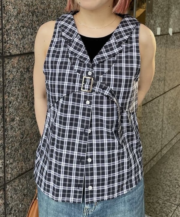 まゆちゃんさんの「BEAMS WOMEN｜チェック ベルテッド ノースリーブ トップス」を使ったコーディネート